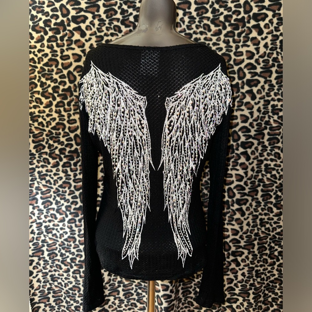 *SOLD* Vocal Graphic L/S Top Rhinestone Wings S